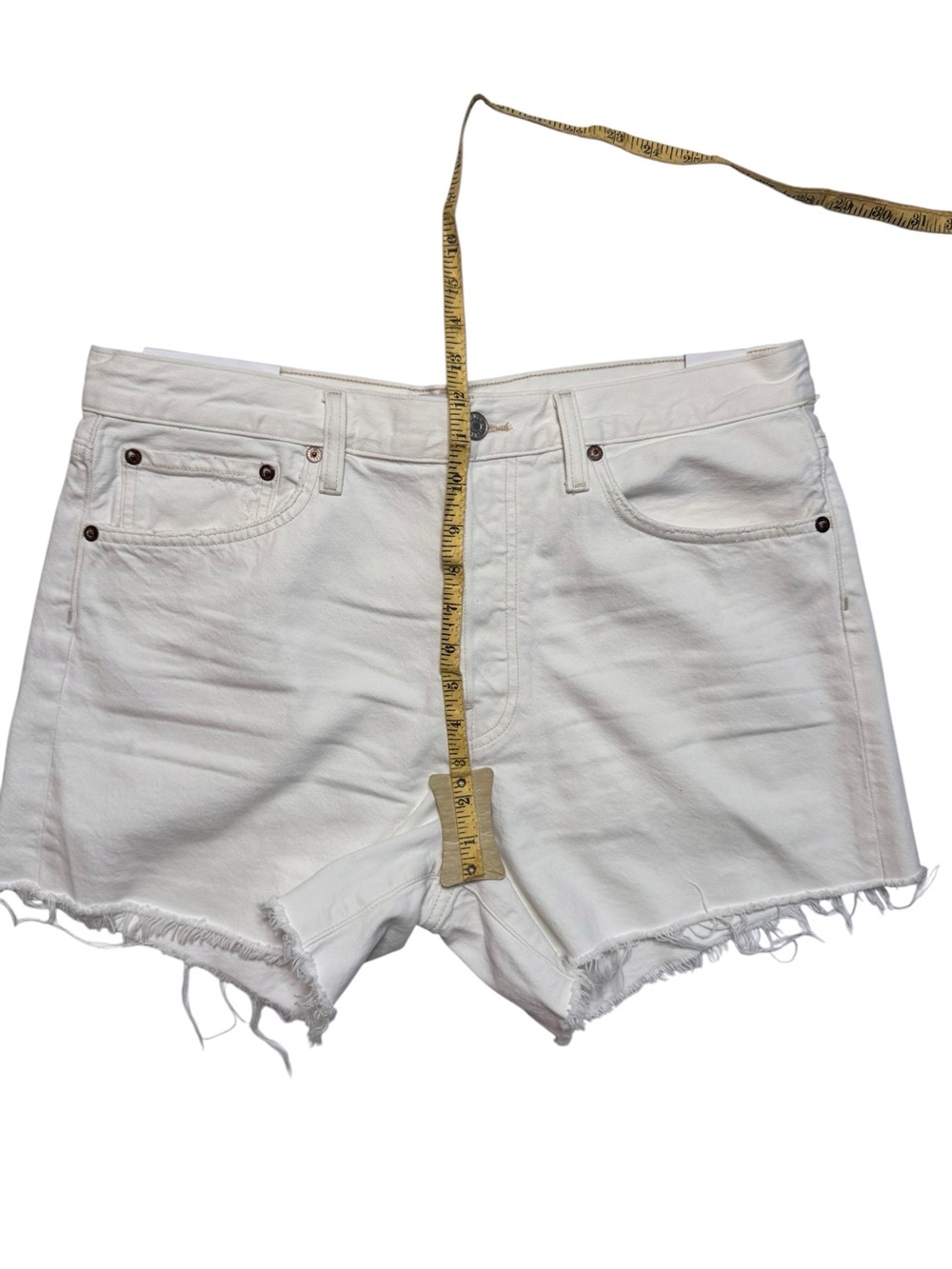 NEW Agolde White Raw Hem Parker Long Short Button Fly Women's 30 - Picture 8 of 9